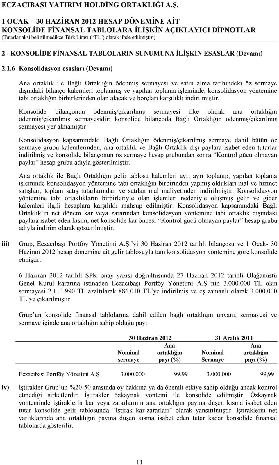 konsolidasyon yöntemine tabi ortaklığın birbirlerinden olan alacak ve borçları karşılıklı indirilmiştir.