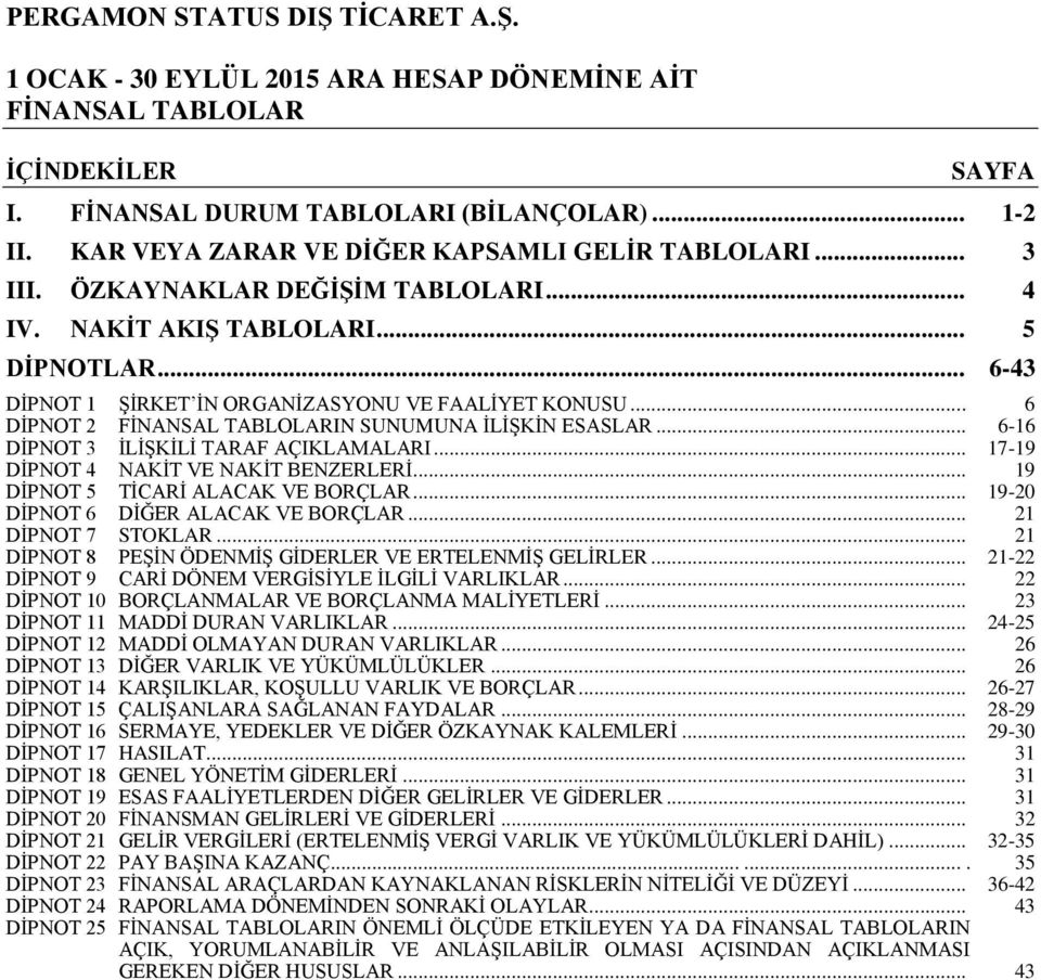 .. 17-19 DİPNOT 4 NAKİT VE NAKİT BENZERLERİ... 19 DİPNOT 5 TİCARİ ALACAK VE BORÇLAR... 19-20 DİPNOT 6 DİĞER ALACAK VE BORÇLAR... 21 DİPNOT 7 STOKLAR.