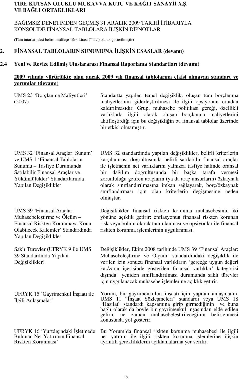 Borçlanma Maliyetleri (2007) Standartta yapılan temel değişiklik; oluşan tüm borçlanma maliyetlerinin giderleştirilmesi ile ilgili opsiyonun ortadan kaldırılmasıdır.