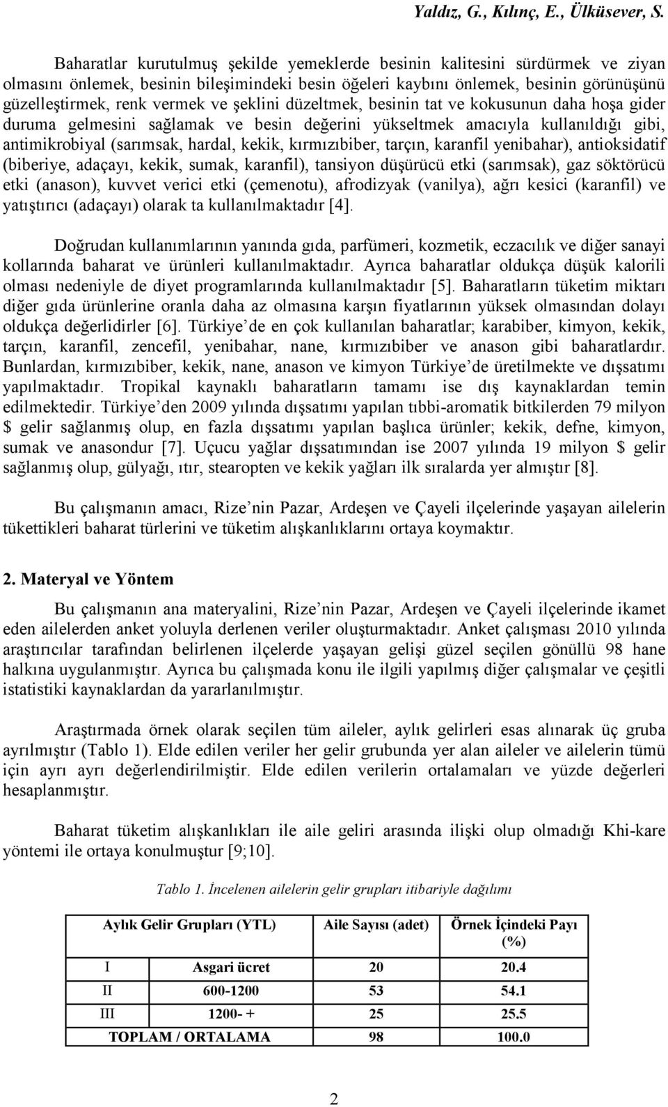 tarçın, karanfil yenibahar), antioksidatif (biberiye, adaçayı, kekik, sumak, karanfil), tansiyon düşürücü etki (sarımsak), gaz söktörücü etki (anason), kuvvet verici etki (çemenotu), afrodizyak