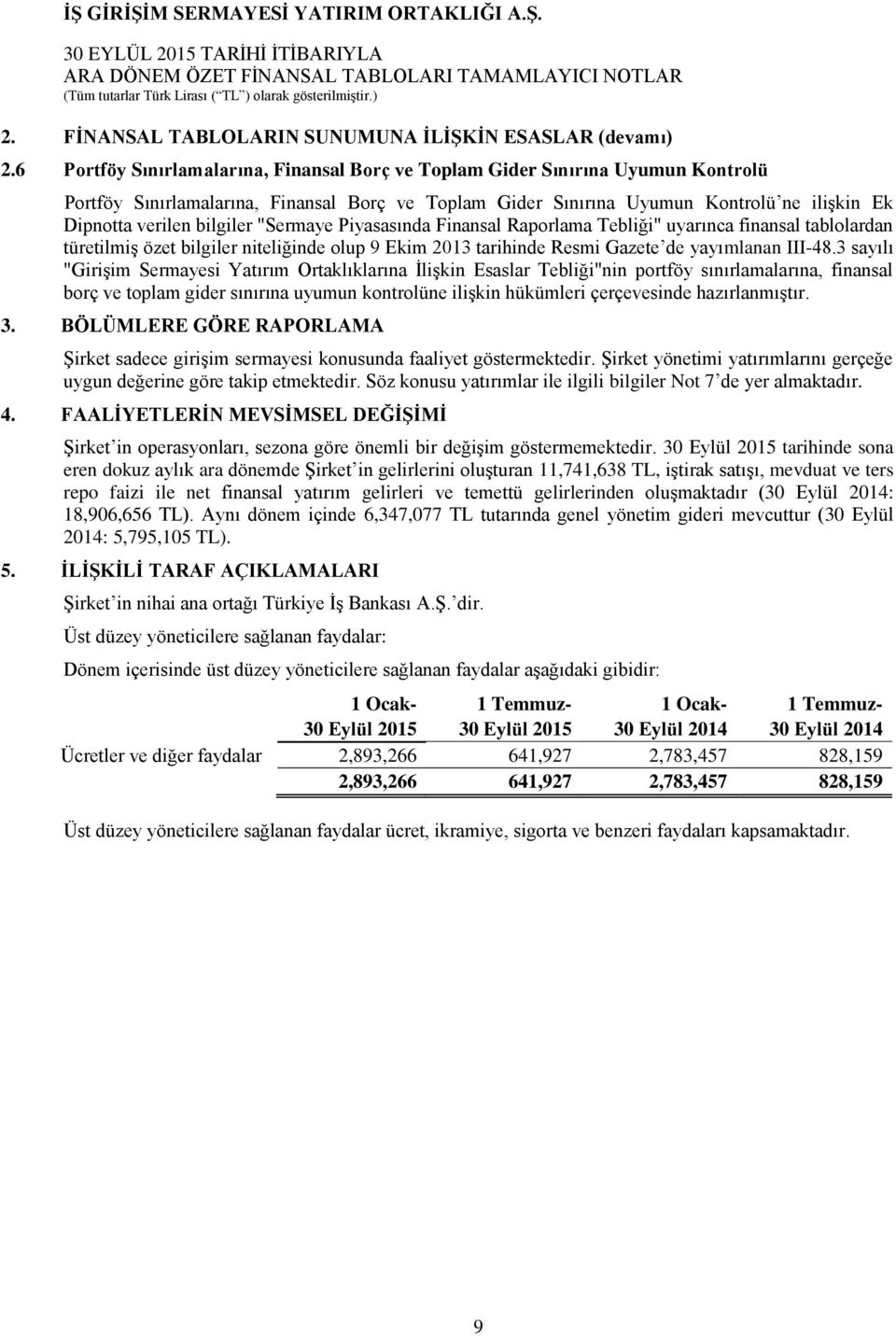 bilgiler "Sermaye Piyasasında Finansal Raporlama Tebliği" uyarınca finansal tablolardan türetilmiş özet bilgiler niteliğinde olup 9 Ekim 2013 tarihinde Resmi Gazete de yayımlanan III-48.