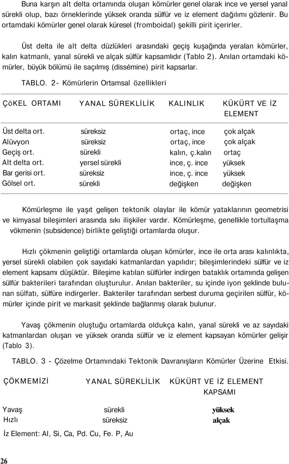 Üst delta ile alt delta düzlükleri arasındaki geçiş kuşağında yeralan kömürler, kalın katmanlı, yanal sürekli ve alçak sülfür kapsamlıdır (Tablo 2).