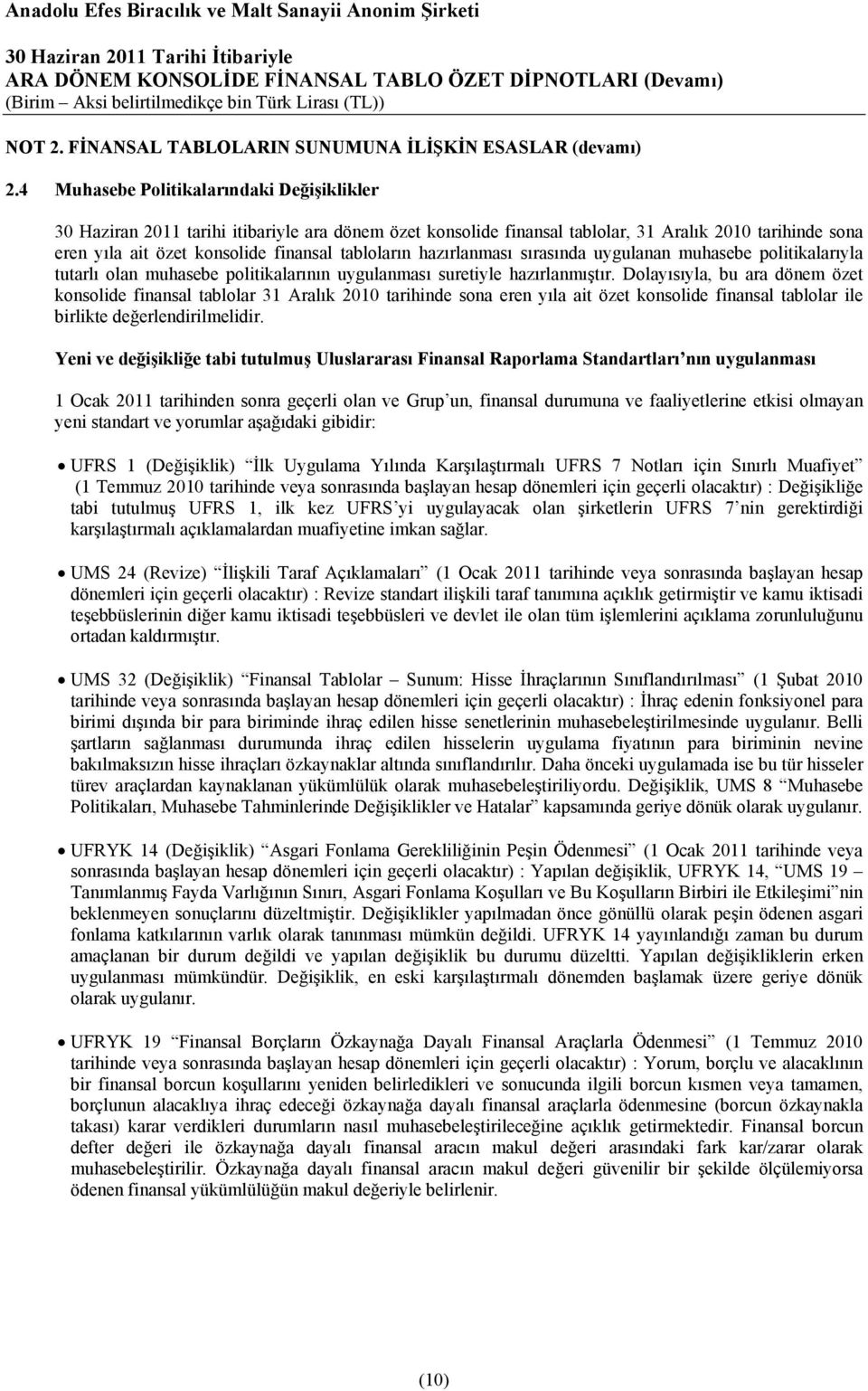 sırasında uygulanan muhasebe politikalarıyla tutarlı olan muhasebe politikalarının uygulanması suretiyle hazırlanmıştır.