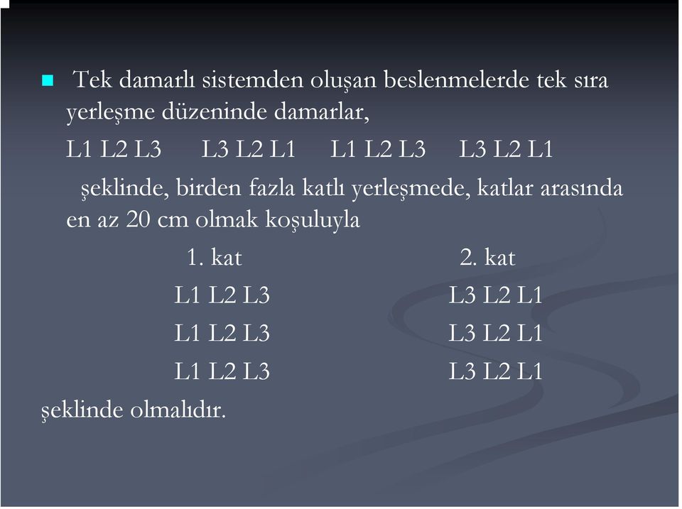 katlı yerleşmede, katlar arasında en az 20 cm olmak koşuluyla şeklinde