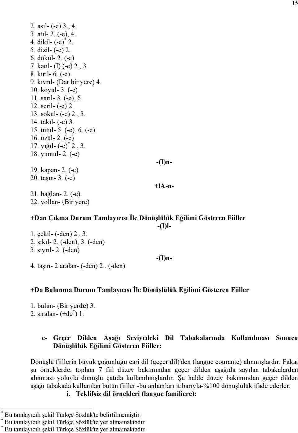 taşın- 3. (-e) 21. bağlan- 2. (-e) 22. yollan- (Bir yere) -(I)n- +la-n- +Dan Çıkma Durum Tamlayıcısı İle Dönüşlülük Eğilimi Gösteren Fiiller -(I)l- 1. çekil- (-den) 2., 3. 2. sıkıl- 2. (-den), 3.