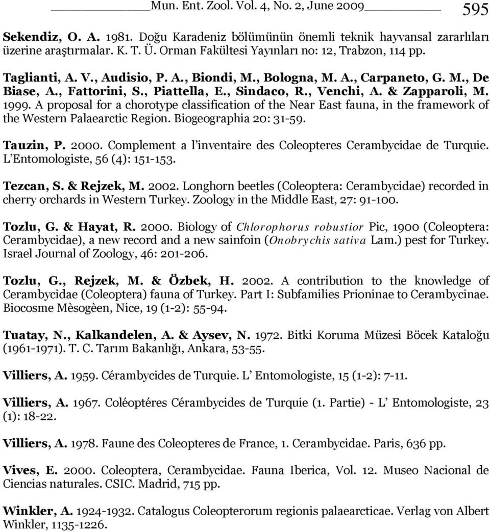 A proposal for a chorotype classification of the Near East fauna, in the framework of the Western Palaearctic Region. Biogeographia 20: 31-59. Tauzin, P. 2000.