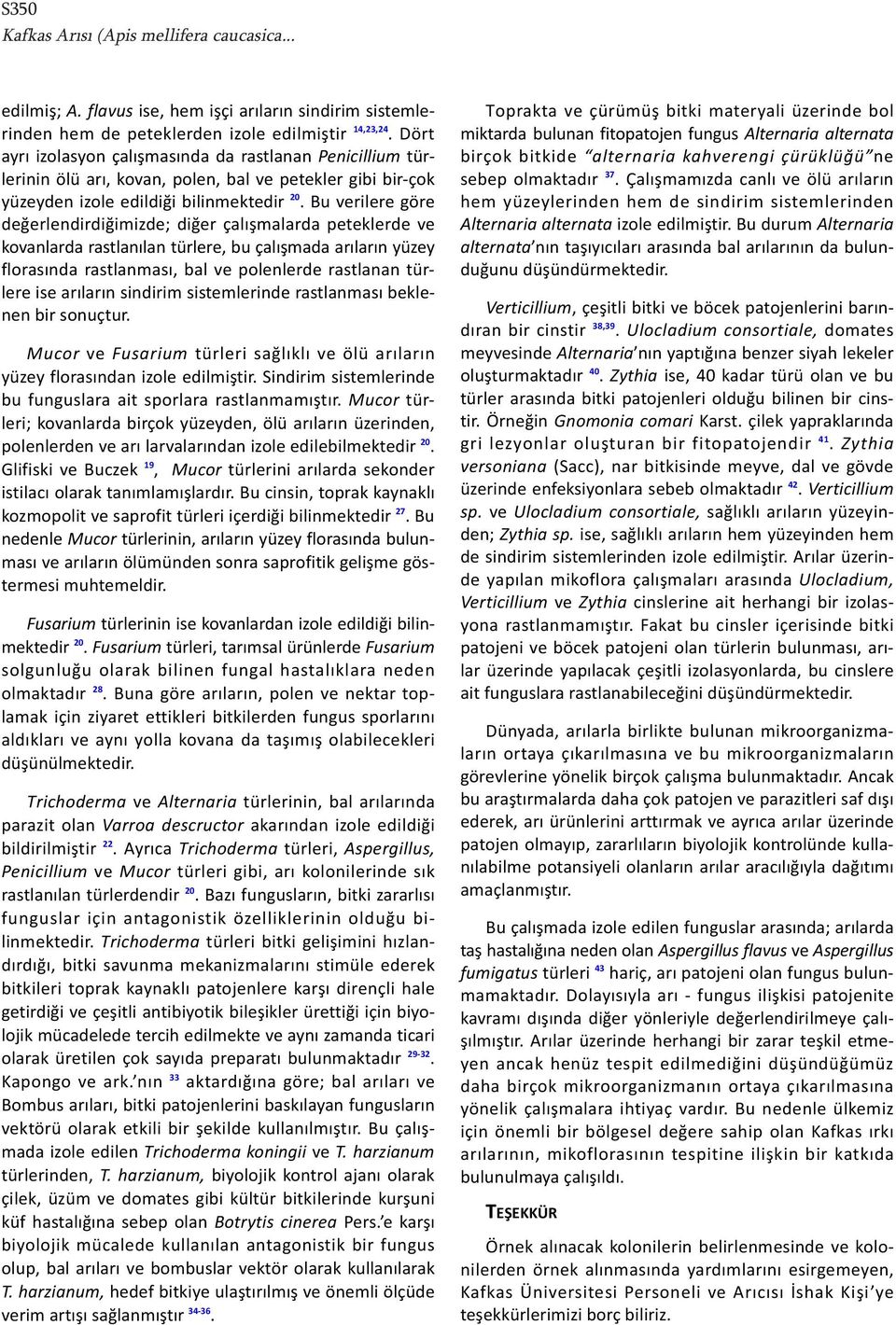 Bu verilere göre değerlendirdiğimizde; diğer çalışmalarda peteklerde ve kovanlarda rastlanılan türlere, bu çalışmada arıların yüzey florasında rastlanması, bal ve polenlerde rastlanan türlere ise