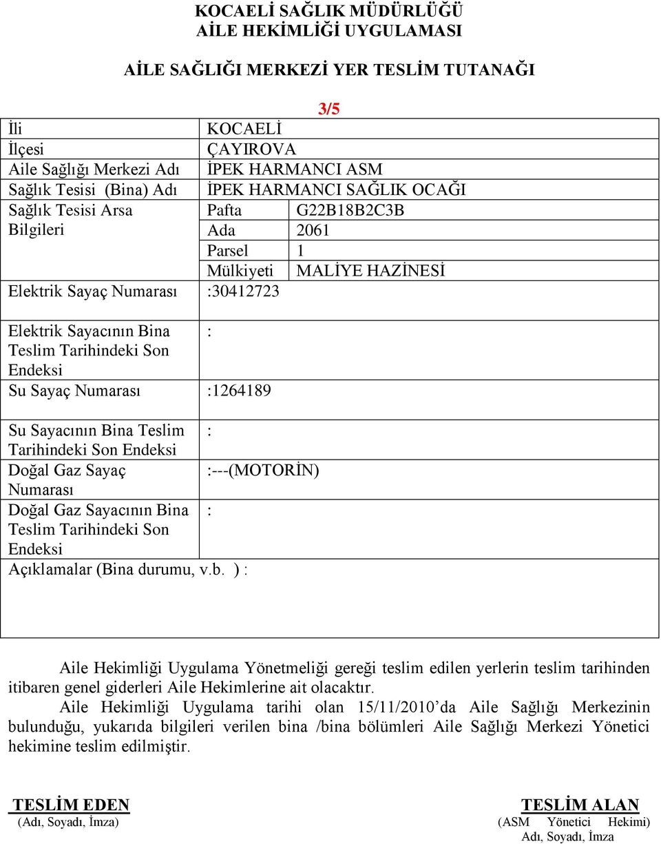 Arsa Pafta G22B18B2C3B Ada 2061 Elektrik Sayaç :30412723