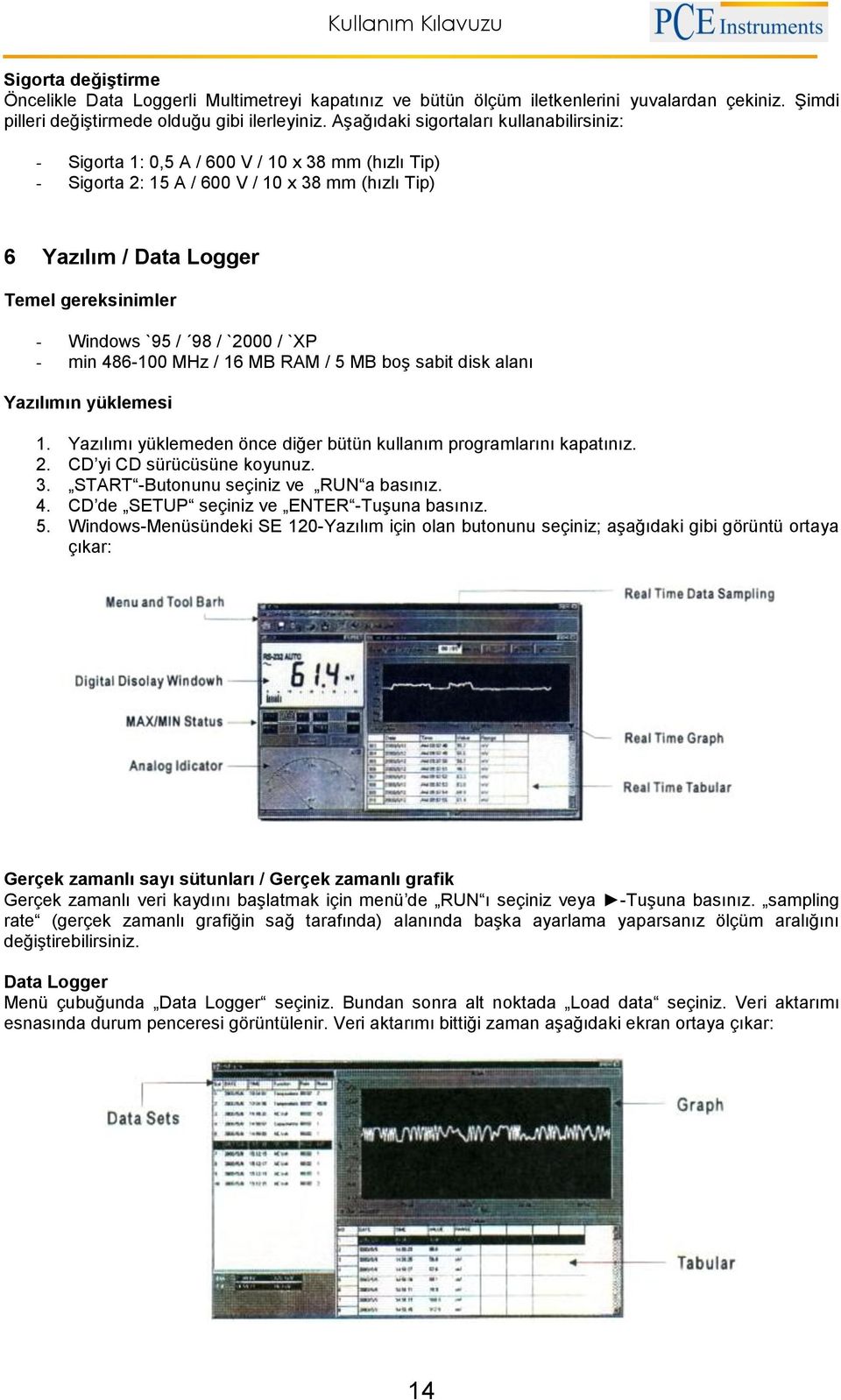 `95 / 98 / `2000 / `XP - min 486-100 MHz / 16 MB RAM / 5 MB boş sabit disk alanı Yazılımın yüklemesi 1. Yazılımı yüklemeden önce diğer bütün kullanım programlarını kapatınız. 2.