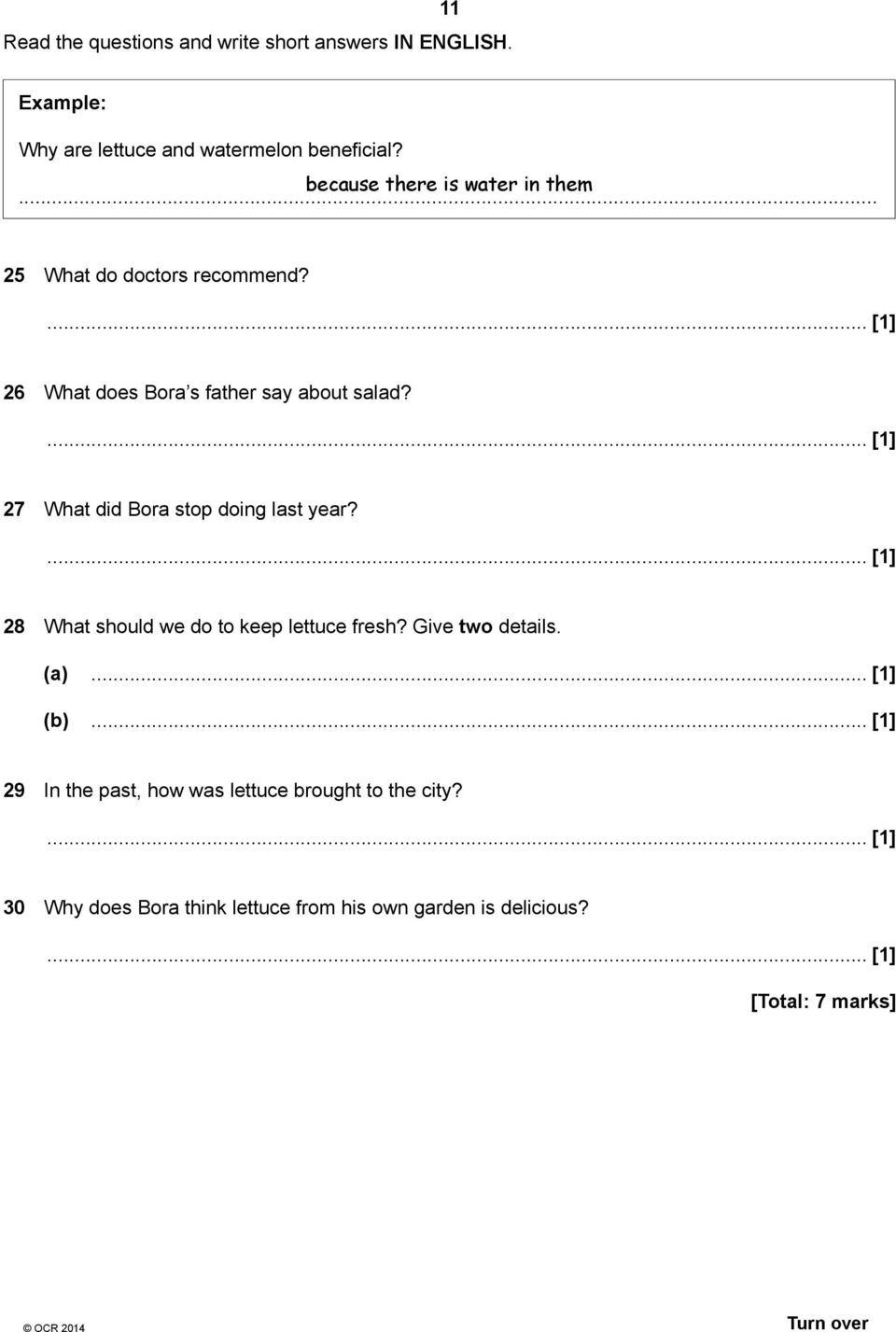 27 What did ora stop doing last year? 28 What should we do to keep lettuce fresh? Give two details. (a)... (b).