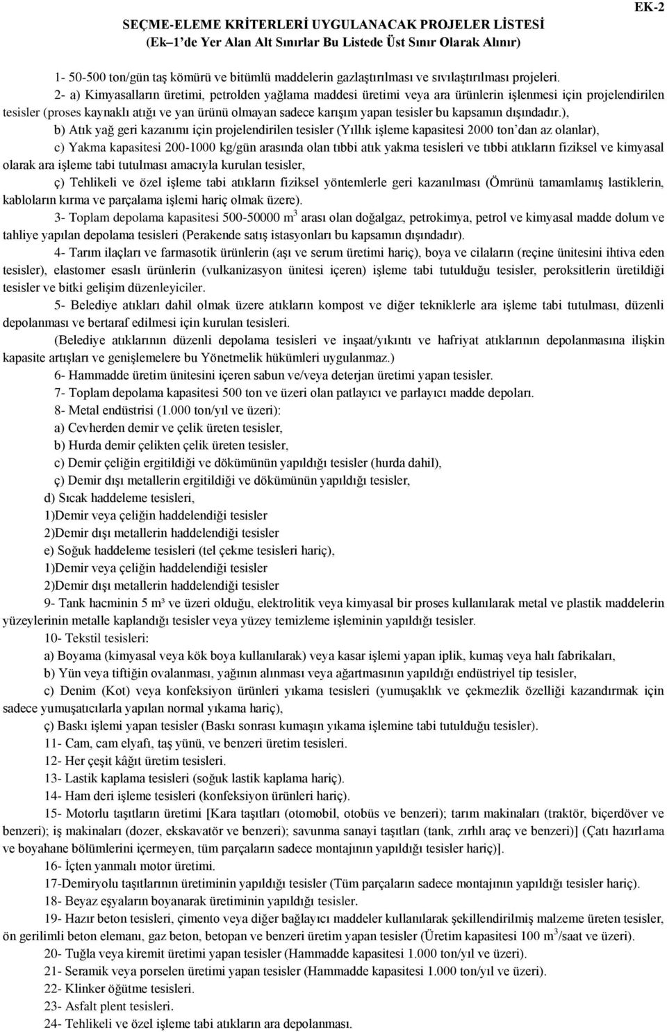 2- a) Kimyasalların üretimi, petrolden yağlama maddesi üretimi veya ara ürünlerin işlenmesi için projelendirilen tesisler (proses kaynaklı atığı ve yan ürünü olmayan sadece karışım yapan tesisler bu