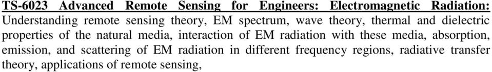 media, interaction of EM radiation with these media, absorption, emission, and scattering of EM