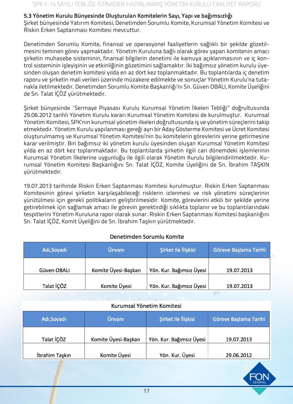 Yönetim Kuruluna bağlı olarak görev yapan komitenin amacı şirketin muhasebe sisteminin, finansal bilgilerin denetimi ile kamuya açıklanmasının ve iç kontrol sisteminin işleyişinin ve etkinliğinin