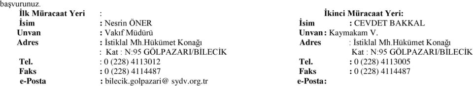 Müdürü Unvan : Kaymakam V. Adres : İstiklal Mh.Hükümet Konağı Adres : İstiklal Mh.