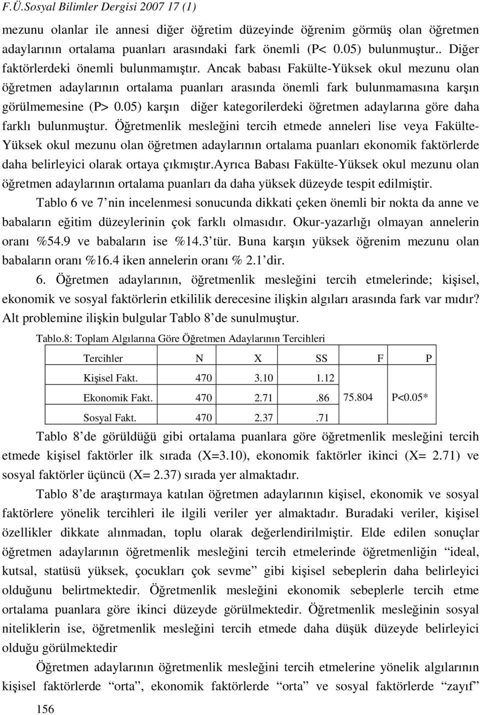 05) karşın diğer kategorilerdeki öğretmen adaylarına göre daha farklı bulunmuştur.