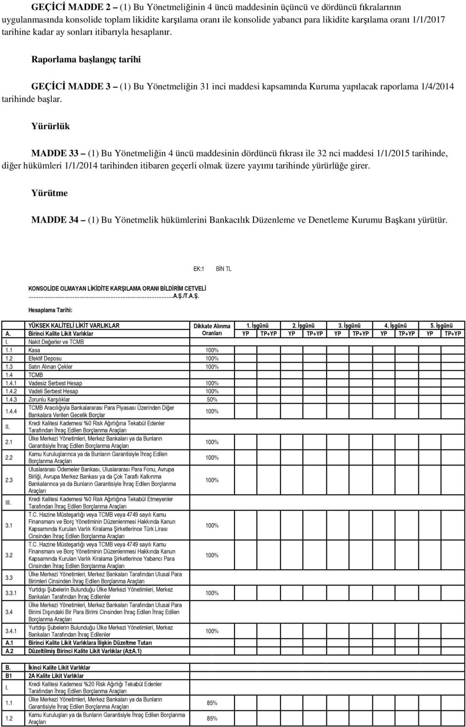 Yürürlük MADDE 33 (1) Bu Yönetmeliğin 4 üncü maddesinin dördüncü fıkrası ile 32 nci maddesi 1/1/2015 tarihinde, diğer hükümleri 1/1/2014 tarihinden itibaren geçerli olmak üzere yayımı tarihinde