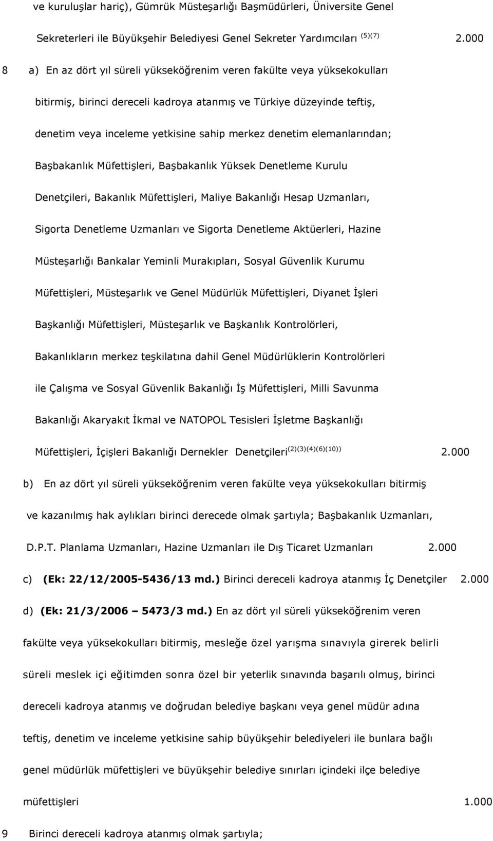 denetim elemanlarından; Başbakanlık Müfettişleri, Başbakanlık Yüksek Denetleme Kurulu Denetçileri, Bakanlık Müfettişleri, Maliye Bakanlığı Hesap Uzmanları, Sigorta Denetleme Uzmanları ve Sigorta