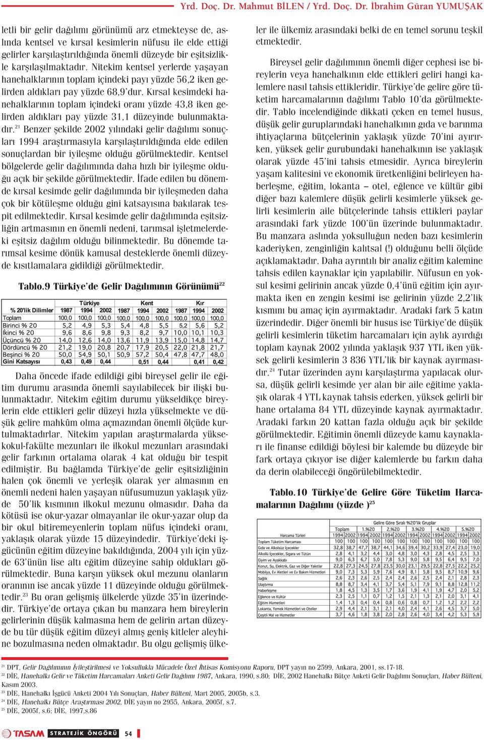 eflitsizlikle karfl lafl lmaktad r. Nitekim kentsel yerlerde yaflayan hanehalklar n n toplam içindeki pay yüzde 56,2 iken gelirden ald klar pay yüzde 68,9 dur.