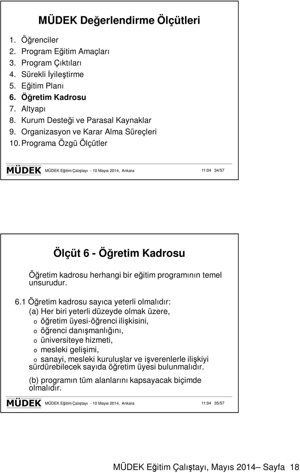 Prgrama Özgü Ölçütler MÜDEK Eğitim Çalıştayı - 10 Mayıs 2014, Ankara 11:04 34/57 Ölçüt 6 