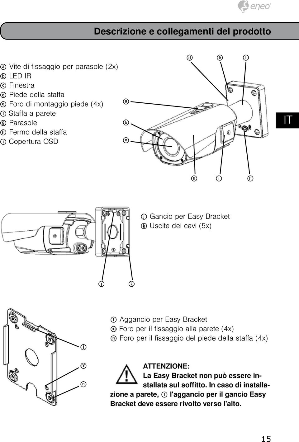 n l Aggancio per Easy Bracket m Foro per il fissaggio alla parete (4x) n Foro per il fissaggio del piede della staffa (4x) ATTENZIONE: La Easy Bracket