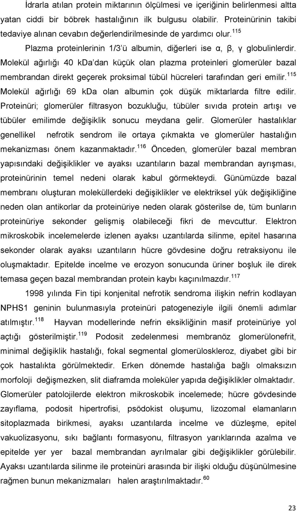 Molekül ağırlığı 40 kda dan küçük olan plazma proteinleri glomerüler bazal membrandan direkt geçerek proksimal tübül hücreleri tarafından geri emilir.