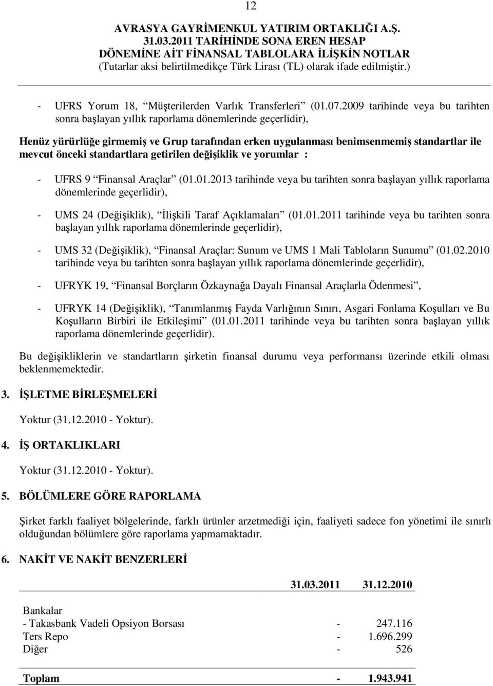 standartlara getirilen değişiklik ve yorumlar : - UFRS 9 Finansal Araçlar (01.