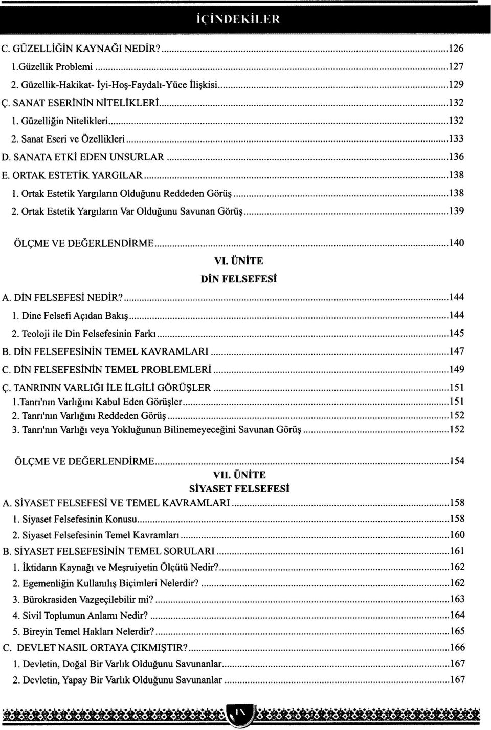 Ortak Estetik YargI1ann Oldugunu Reddeden Görü~ 138 2. Ortak Estetik YargI1ann Var Oldugunu Savunan Görü~ 139 ÖL<;ME VE DEGERLENDiRME 140 VI. ÜNiTE nin FELSEFESi A. DiN FELSEFESi NEDiR? 144 1.