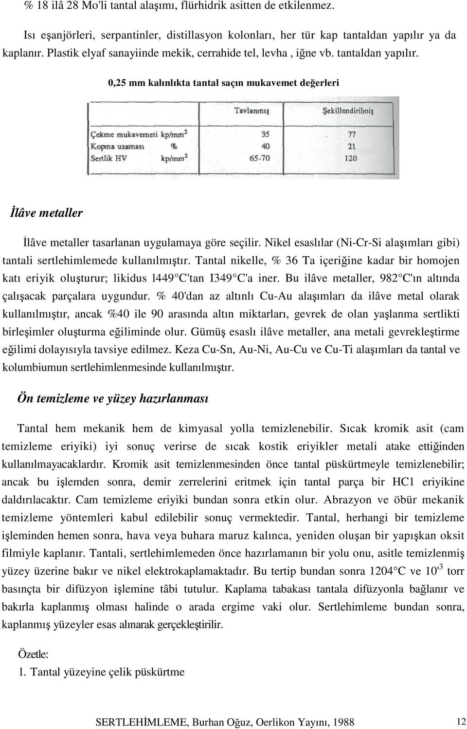 Nikel esaslılar (Ni-Cr-Si alaşımları gibi) tantali sertlehimlemede kullanılmıştır. Tantal nikelle, % 36 Ta içeriğine kadar bir homojen katı eriyik oluşturur; likidus l449 C'tan I349 C'a iner.