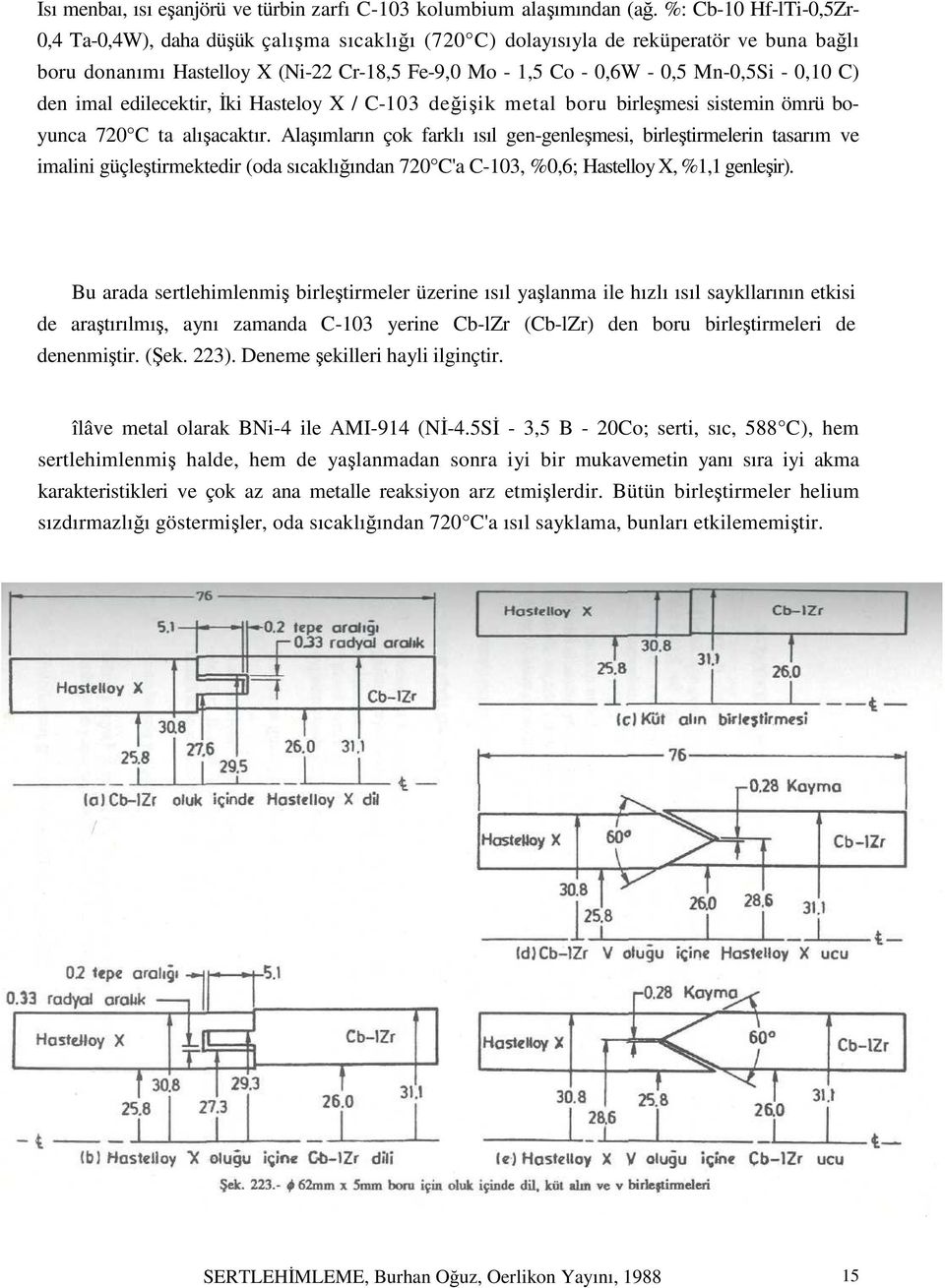 0,10 C) den imal edilecektir, İki Hasteloy X / C-103 değişik metal boru birleşmesi sistemin ömrü boyunca 720 C ta alışacaktır.