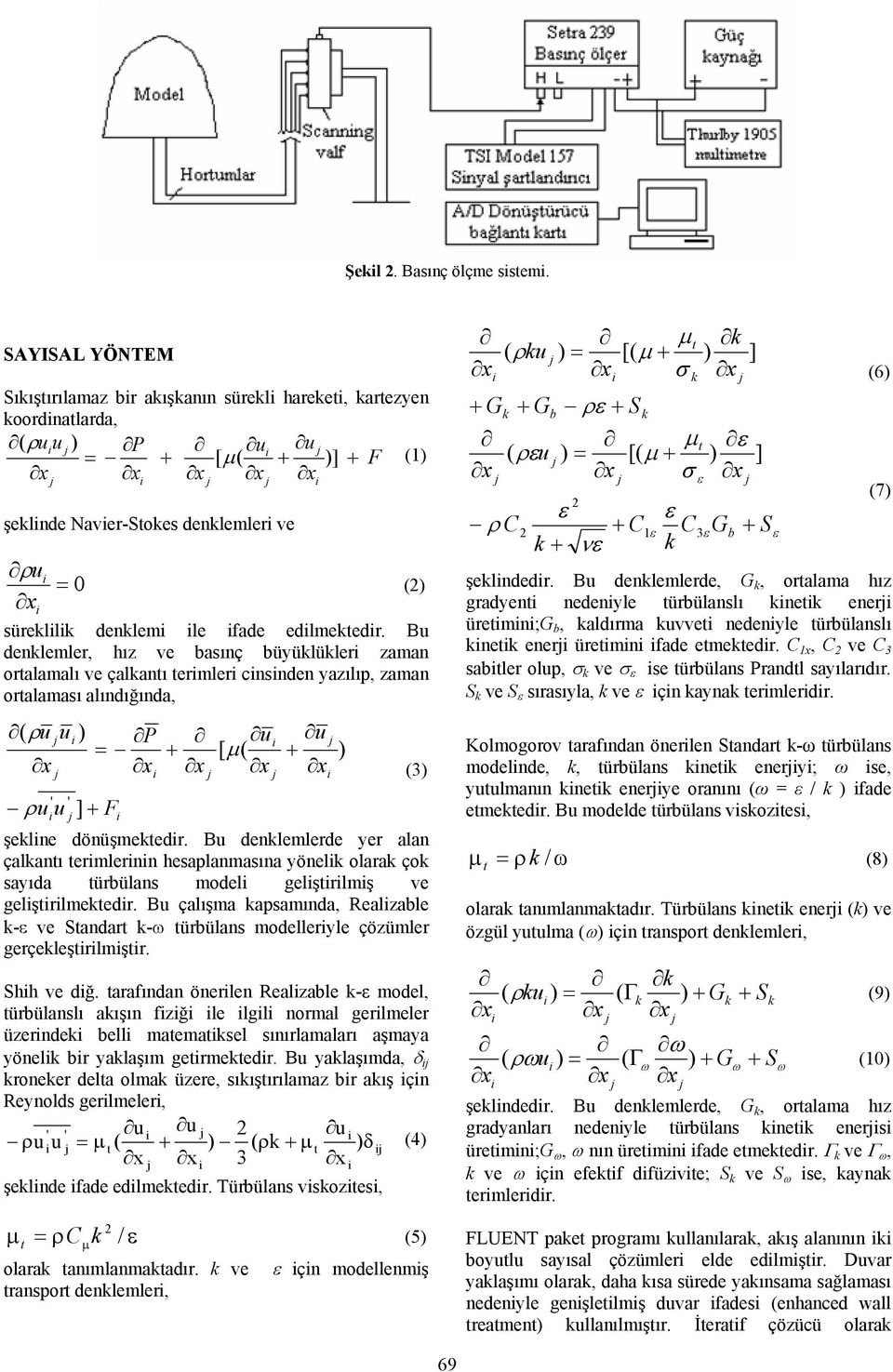 Bu denlemler, hız ve basınç büyülüler zaman oralamalı ve çalanı ermler cnsnden yazılıp, zaman oralaması alındığında, ( ρu u ) ' ρu u ] + F ' P = + [ μ( + ) (3) şelne dönüşmeedr.