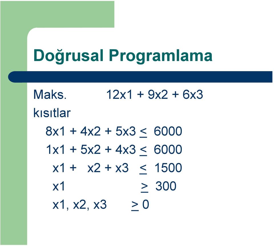 + 5x3 < 6000 1x1 + 5x2 + 4x3 < 6000