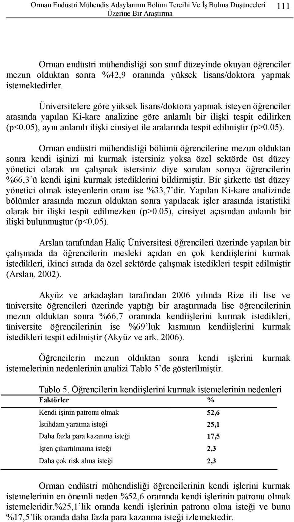 Üniversitelere göre yüksek lisans/doktora yapmak isteyen öğrenciler arasında yapılan Ki-kare analizine göre anlamlı bir ilişki tespit edilirken (p<0.