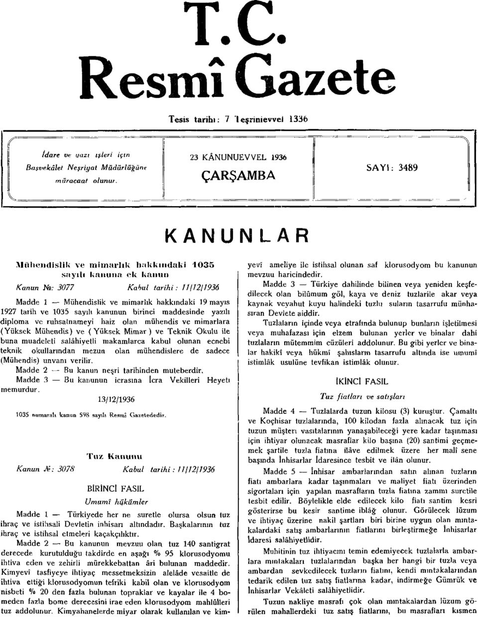 mayıs 1927 tarih ve 1035 sayılı kanunun birinci maddesinde yazılı diploma ve ruhsatnameyi haiz olan mühendis ve mimarlara (Yüksek Mühendis) ve (Yüksek Mimar) ve Teknik Okulu ile buna muadeleti