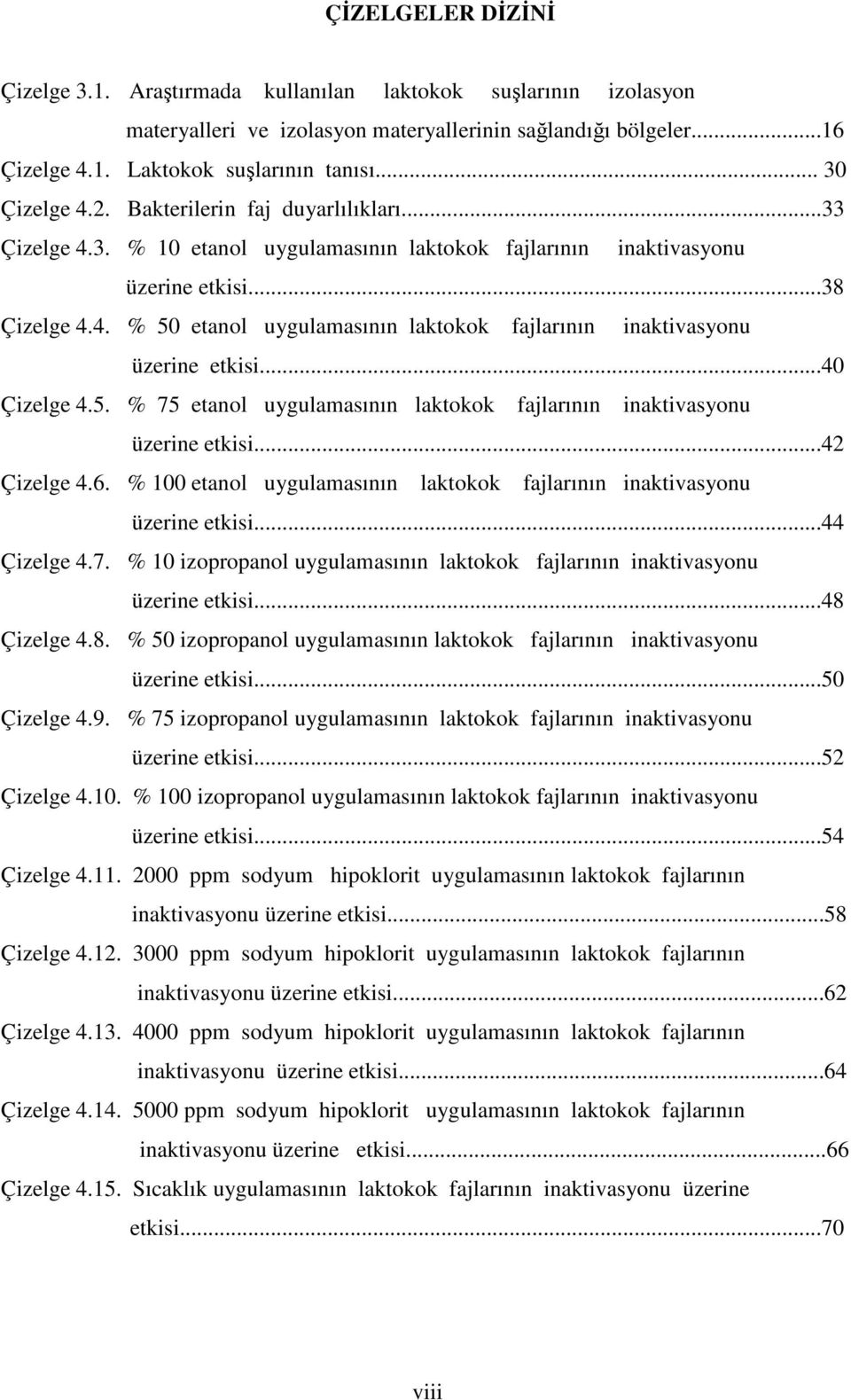 ..40 Çizelge 4.5. % 75 etanol uygulamasının laktokok fajlarının inaktivasyonu üzerine etkisi...42 Çizelge 4.6. % 100 etanol uygulamasının laktokok fajlarının inaktivasyonu üzerine etkisi...44 Çizelge 4.