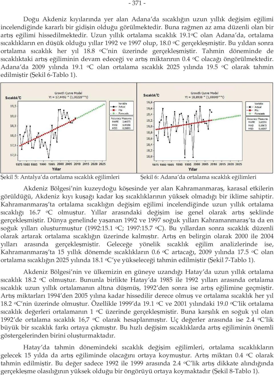 Thmin döneminde de sıcklıkki rı eiliminin devm edecei ve rı mikrının 0.4 o C olcı öngörülmekedir. Adn d 2009 yılınd 19.1 o C oln orlm sıcklık 2025 yılınd 19.5 o C olrk hmin edilmiir (ekil 6-Tblo 1).