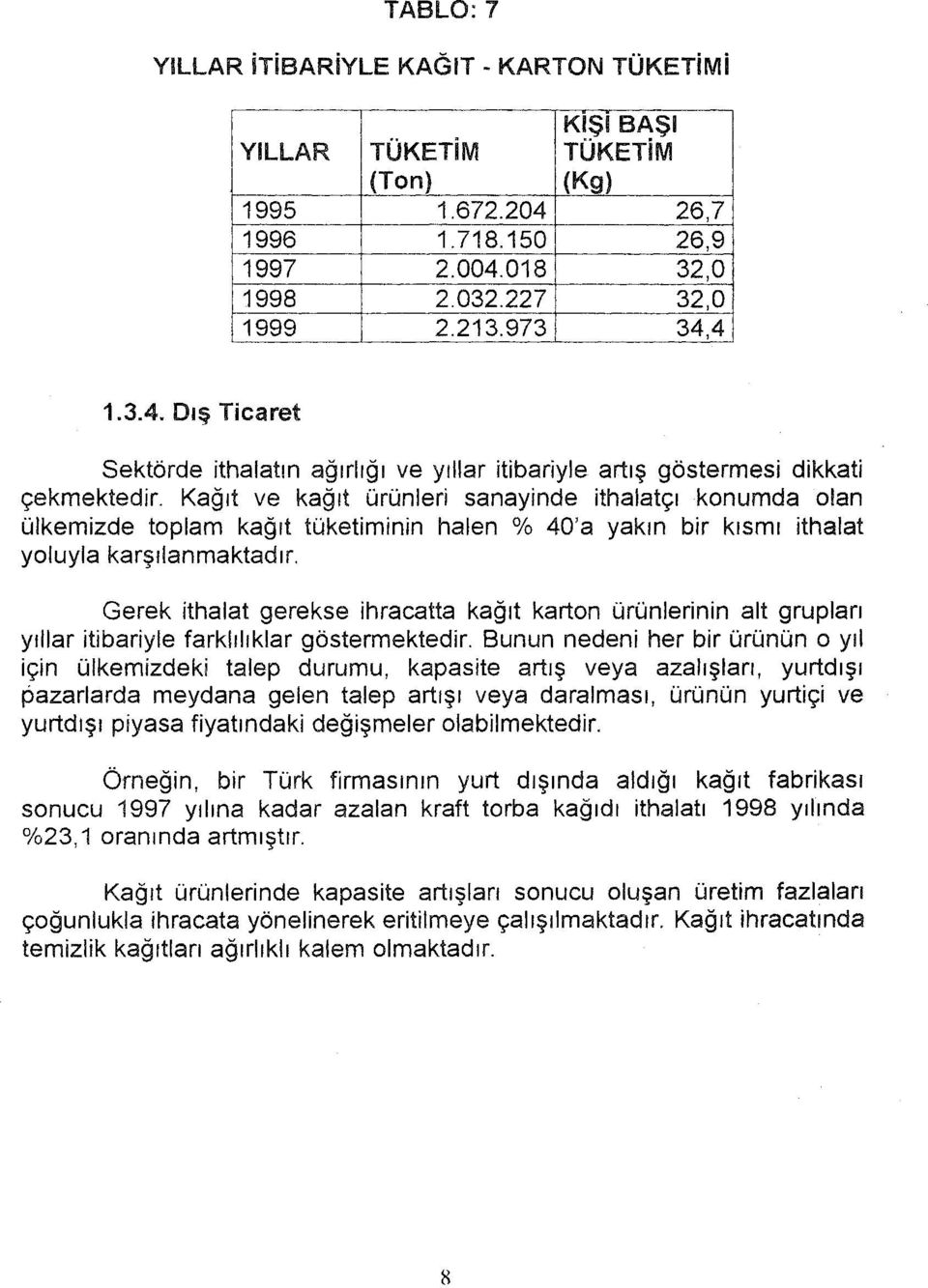 Gerek ithalat gerekse ihracatta kağt karton ürünlerinin alt gruplar yllar itibariyle farkllklar göstermektedir.