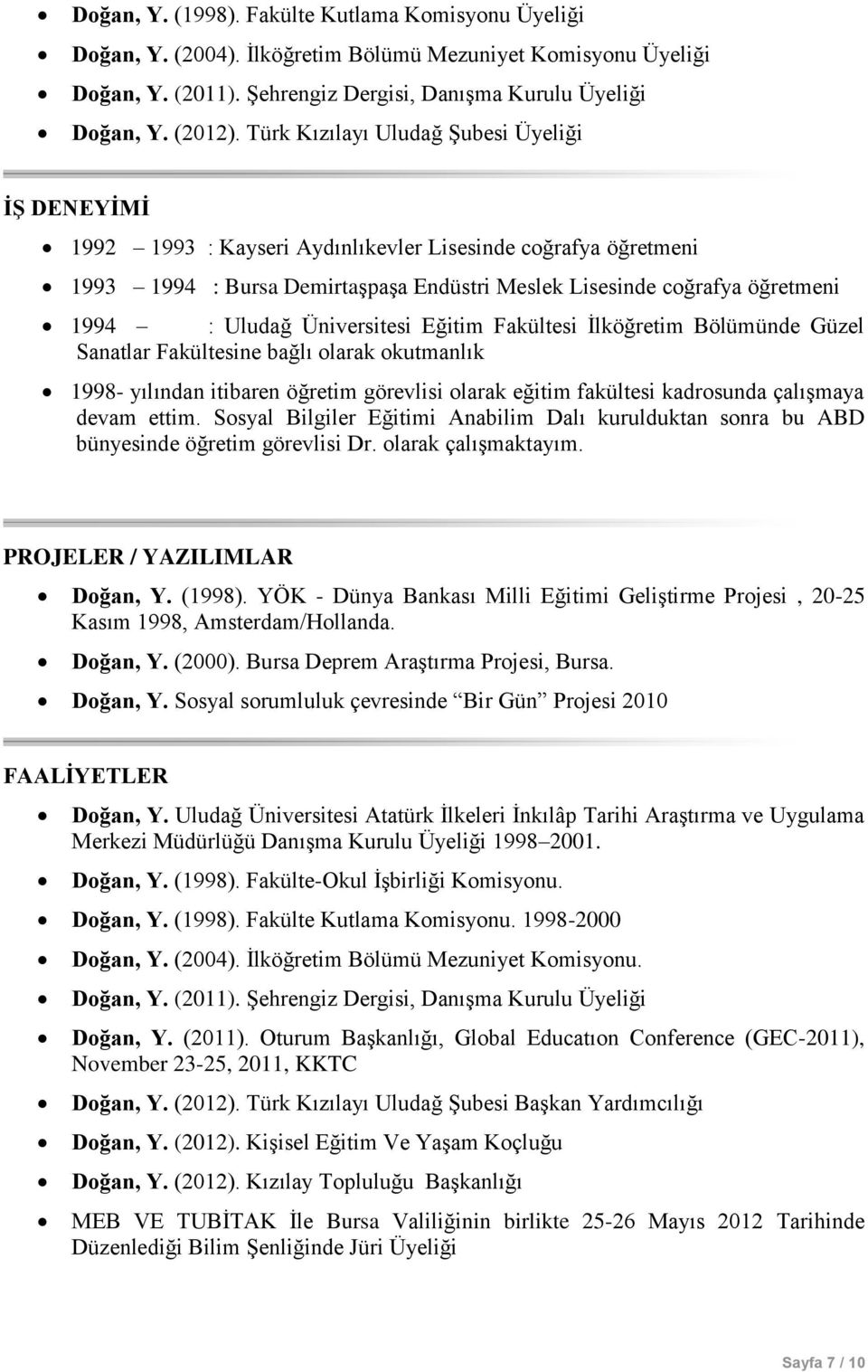 Uludağ Üniversitesi Eğitim Fakültesi İlköğretim Bölümünde Güzel Sanatlar Fakültesine bağlı olarak okutmanlık 1998- yılından itibaren öğretim görevlisi olarak eğitim fakültesi kadrosunda çalışmaya