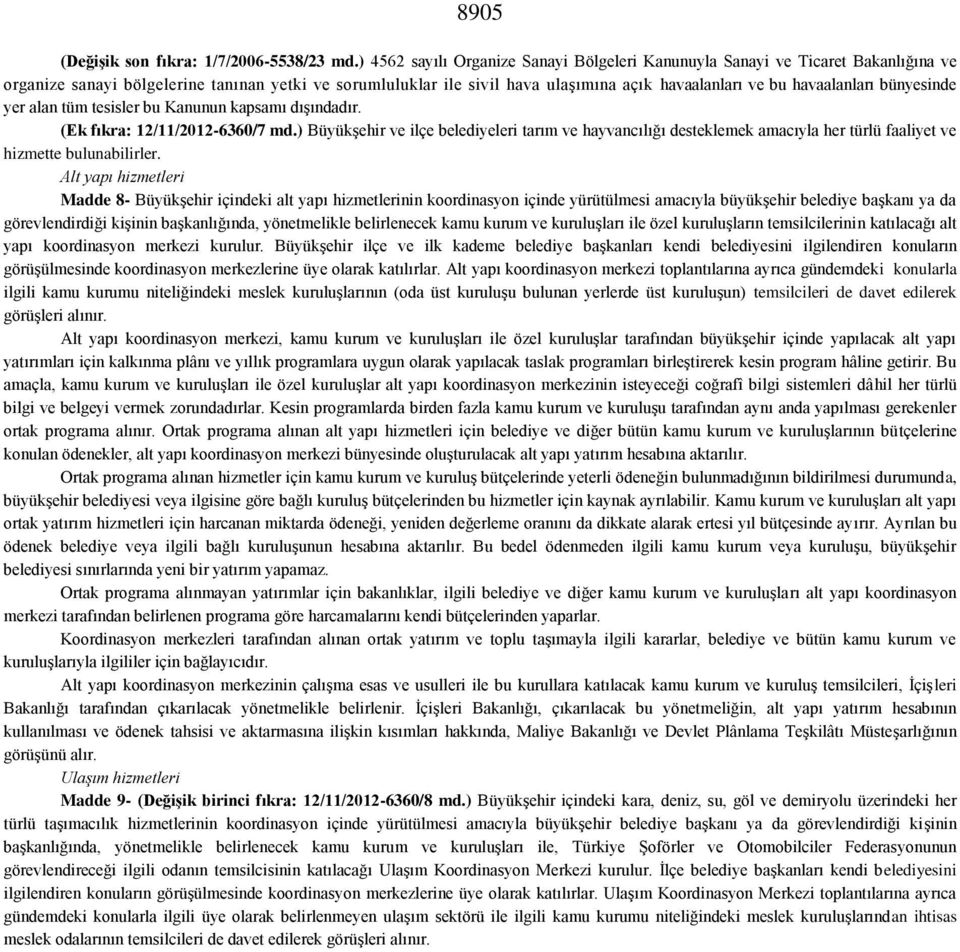 havaalanları bünyesinde yer alan tüm tesisler bu Kanunun kapsamı dışındadır. (Ek fıkra: 12/11/2012-6360/7 md.