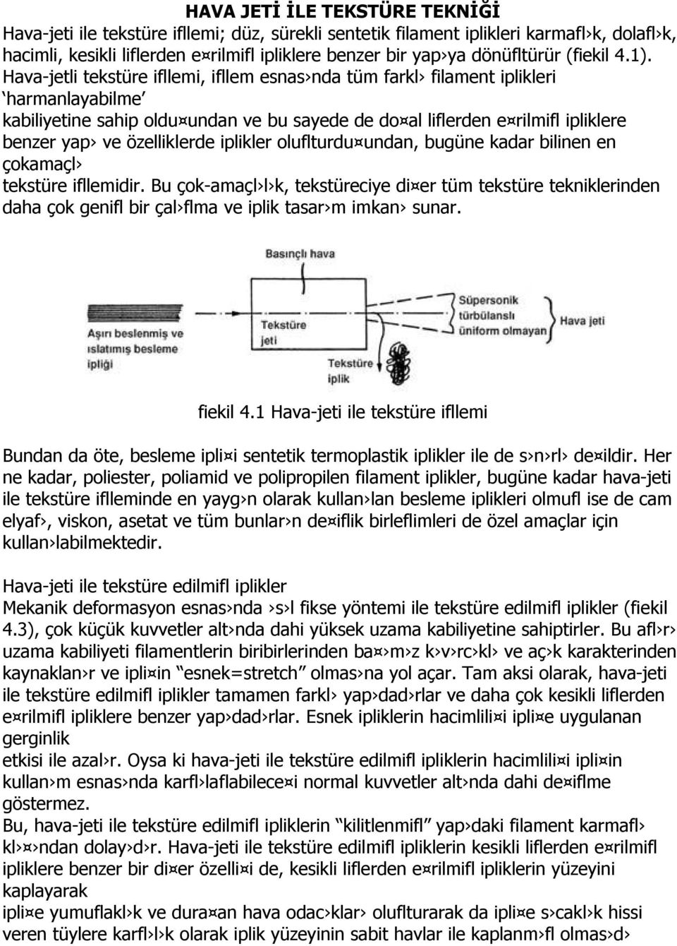 Hava-jetli tekstüre ifllemi, ifllem esnas nda tüm farkl filament iplikleri harmanlayabilme kabiliyetine sahip oldu undan ve bu sayede de do al liflerden e rilmifl ipliklere benzer yap ve özelliklerde