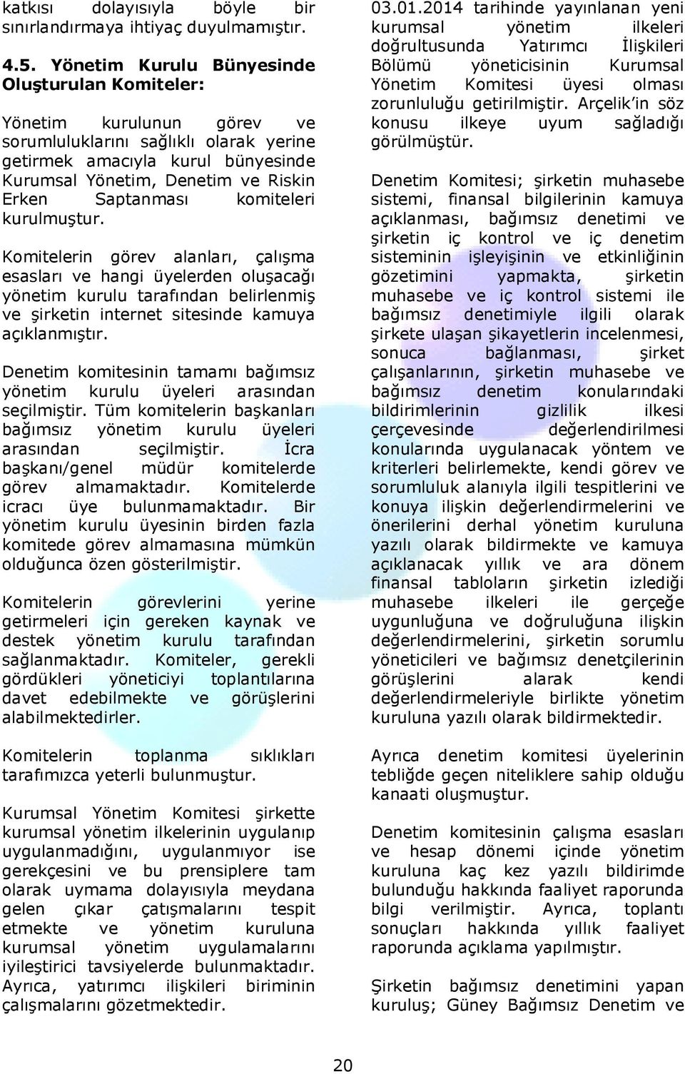 Saptanması komiteleri kurulmuştur. Komitelerin görev alanları, çalışma esasları ve hangi üyelerden oluşacağı yönetim kurulu tarafından belirlenmiş ve şirketin internet sitesinde kamuya açıklanmıştır.