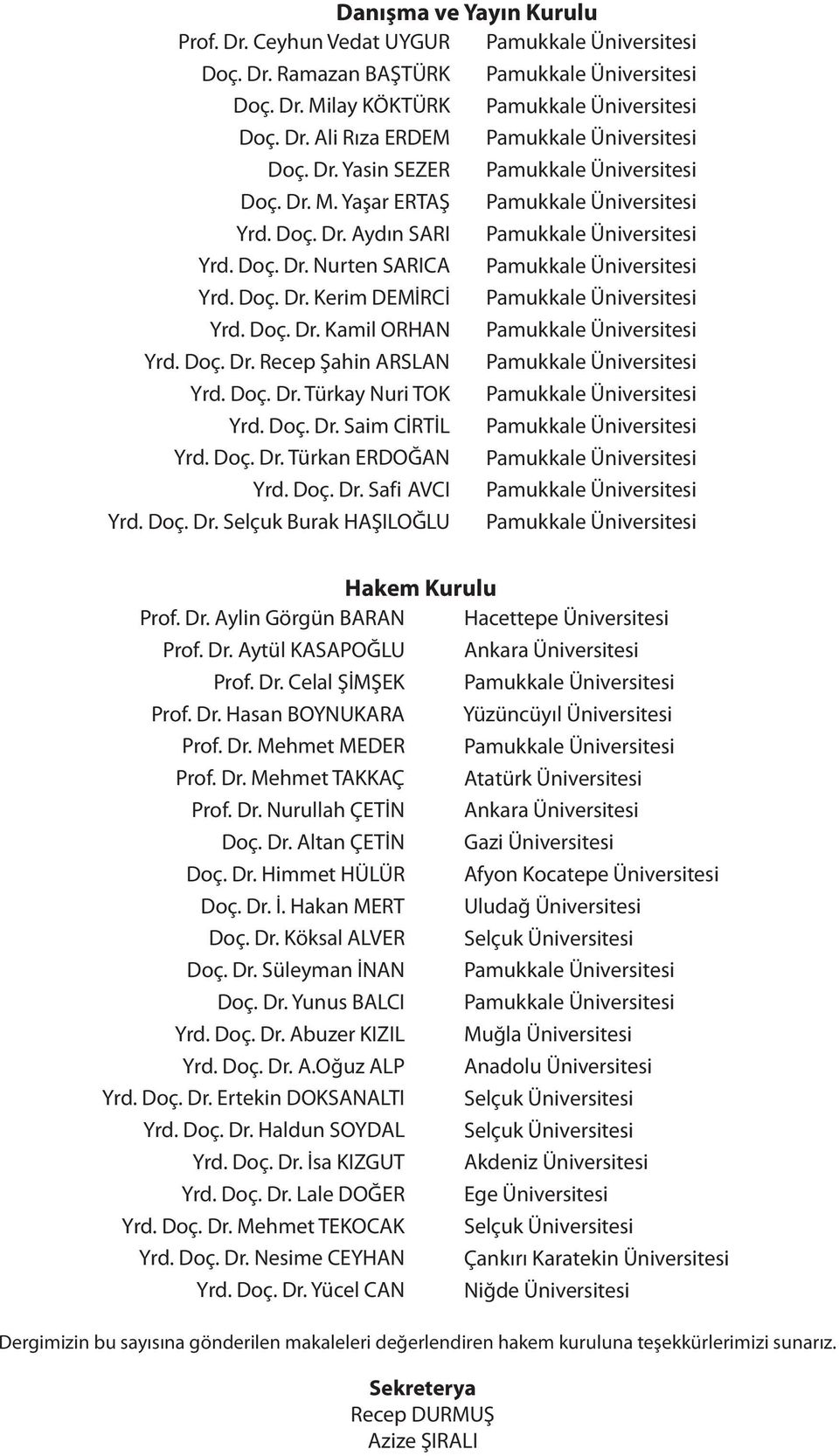 Doç. Dr. Kamil ORHAN Pamukkale Üniversitesi Yrd. Doç. Dr. Recep Şahin ARSLAN Pamukkale Üniversitesi Yrd. Doç. Dr. Türkay Nuri TOK Pamukkale Üniversitesi Yrd. Doç. Dr. Saim CİRTİL Pamukkale Üniversitesi Yrd.