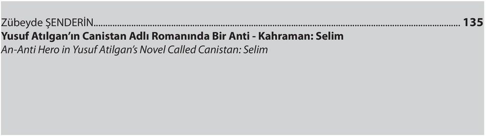 Romanında Bir Anti - Kahraman: Selim