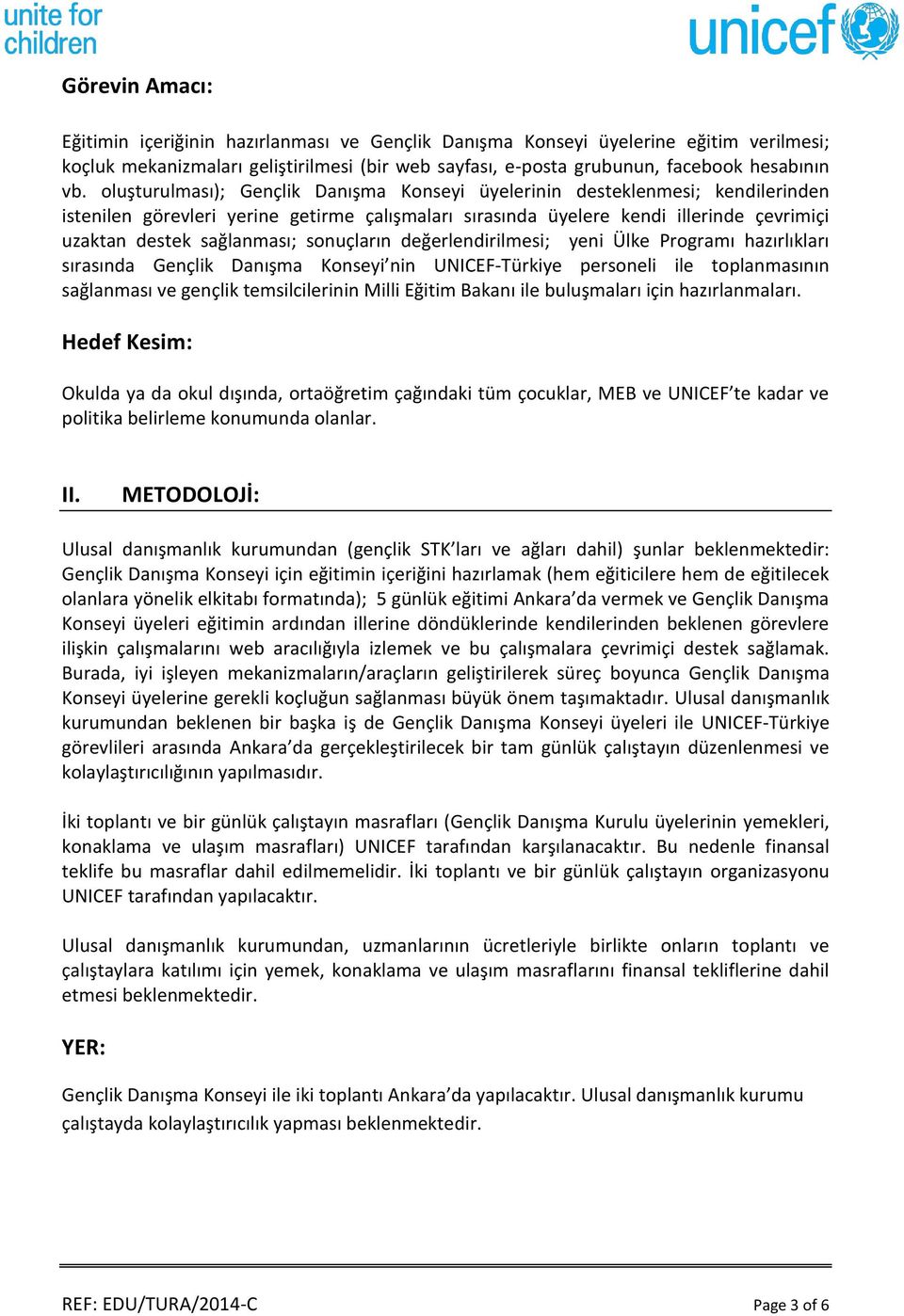 sonuçların değerlendirilmesi; yeni Ülke Programı hazırlıkları sırasında Gençlik Danışma Konseyi nin UNICEF-Türkiye personeli ile toplanmasının sağlanması ve gençlik temsilcilerinin Milli Eğitim