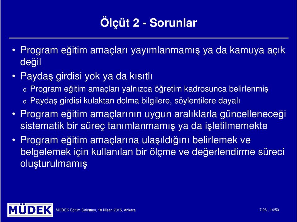 amaçlarının uygun aralıklarla güncelleneceği sistematik bir süreç tanımlanmamış ya da işletilmemekte Program eğitim amaçlarına