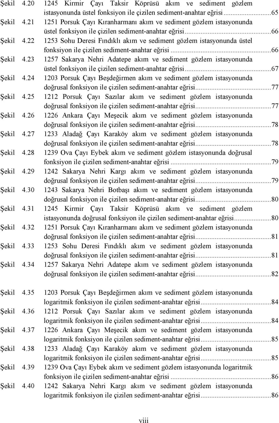 22 1253 Sohu Deresi Fındıklı akım ve sediment gözlem istasyonunda üstel fonksiyon ile çizilen sediment-anahtar eğrisi... 66 Şekil 4.