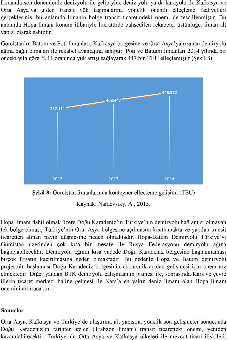 Gürcistan ın Batum ve Poti limanları, Kafkasya bölgesine ve Orta Asya ya uzanan demiryolu ağına bağlı olmaları ile rekabet avantajına sahiptir.