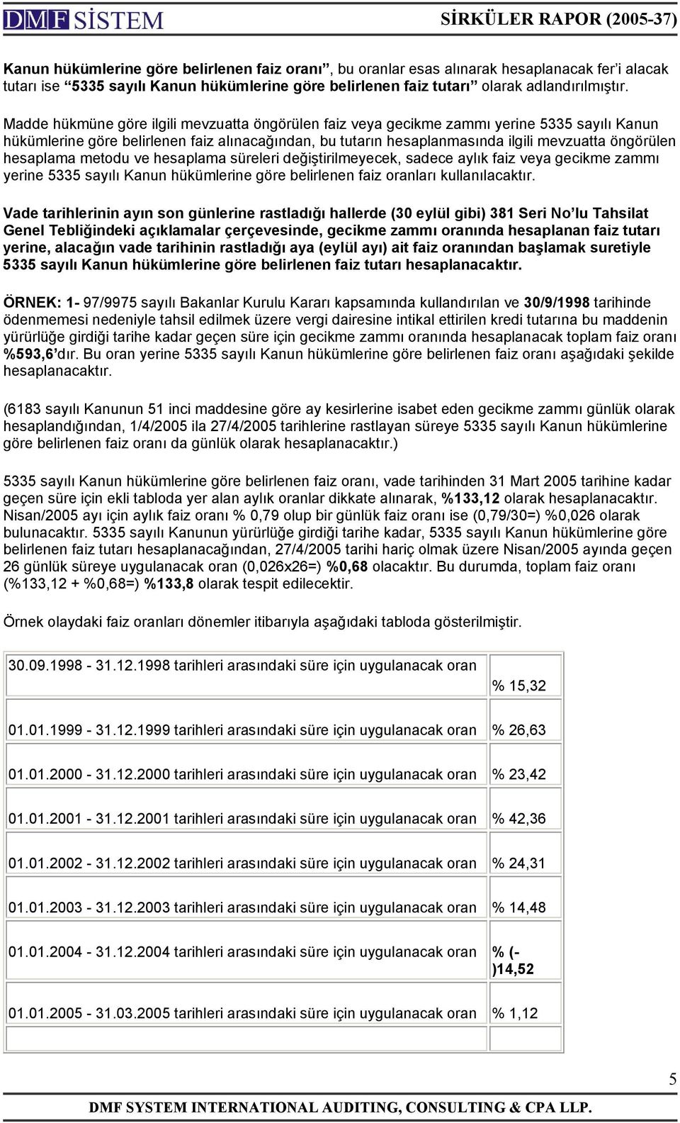 hesaplama metodu ve hesaplama süreleri değiştirilmeyecek, sadece aylık faiz veya gecikme zammı yerine 5335 sayılı Kanun hükümlerine göre belirlenen faiz oranları kullanılacaktır.