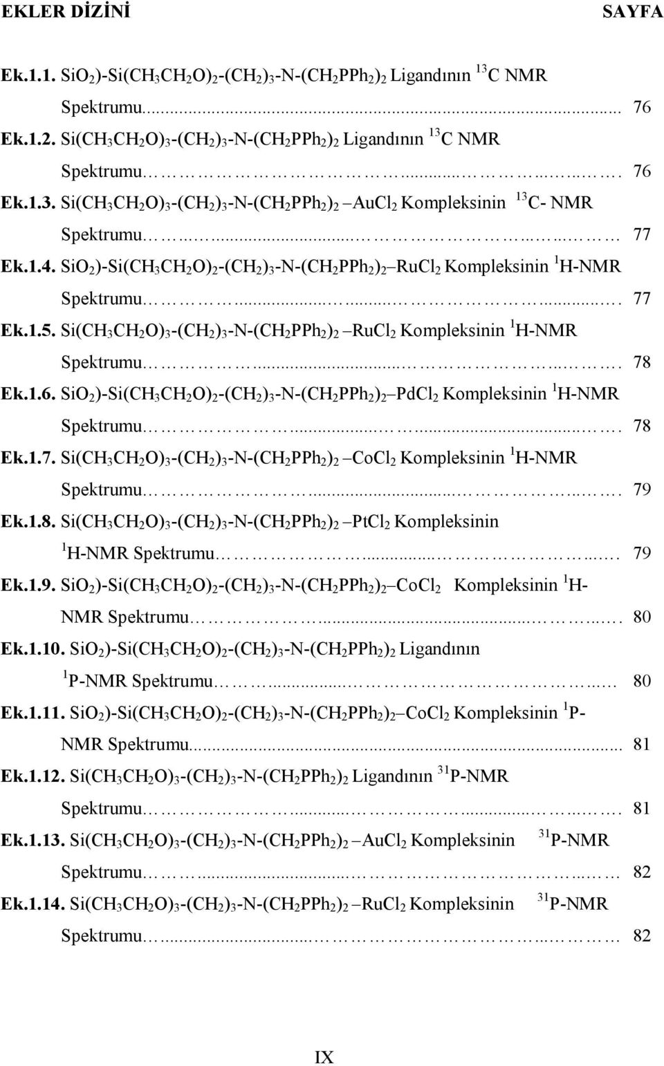 Si 2 )-Si(CH 3 CH 2 ) 2 -(CH 2 ) 3 -N-(CH 2 PPh 2 ) 2 RuCl 2 Kompleksinin 1 H-NMR Spektrumu.......... 77 Ek.1.5. Si(CH 3 CH 2 ) 3 -(CH 2 ) 3 -N-(CH 2 PPh 2 ) 2 RuCl 2 Kompleksinin 1 H-NMR Spektrumu.