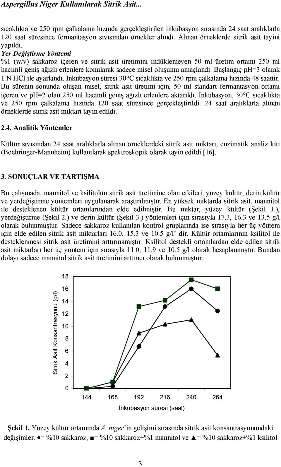 Yer Değiştirme Yöntemi %1 (w/v) sakkaroz içeren ve sitrik asit üretimini indüklemeyen 50 ml üretim ortamı 50 ml hacimli geniş ağızlı erlenlere konularak sadece misel oluşumu amaçlandı.