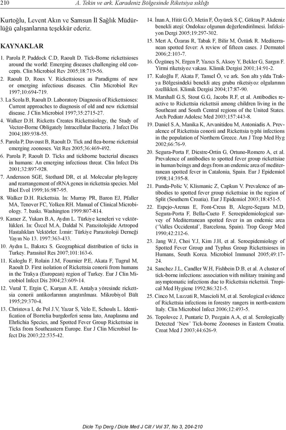 Rickettsioses as Paradigms of new or emerging infectious diseases. Clin Microbiol Rev 1997;10:694-719. 3. La Scola B, Raoult D.